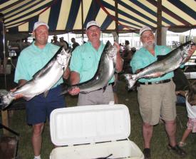 Pictured at last year’s weigh-ins are Dennis Pefetto, Mark Erho, and Capt. Del Casterline, members of Liquid Plumber team out of Mountaintop, PA. They won the amateur division at the Oswego event and were the 2009 Lakewide Amateur Challenge Cup Champions.