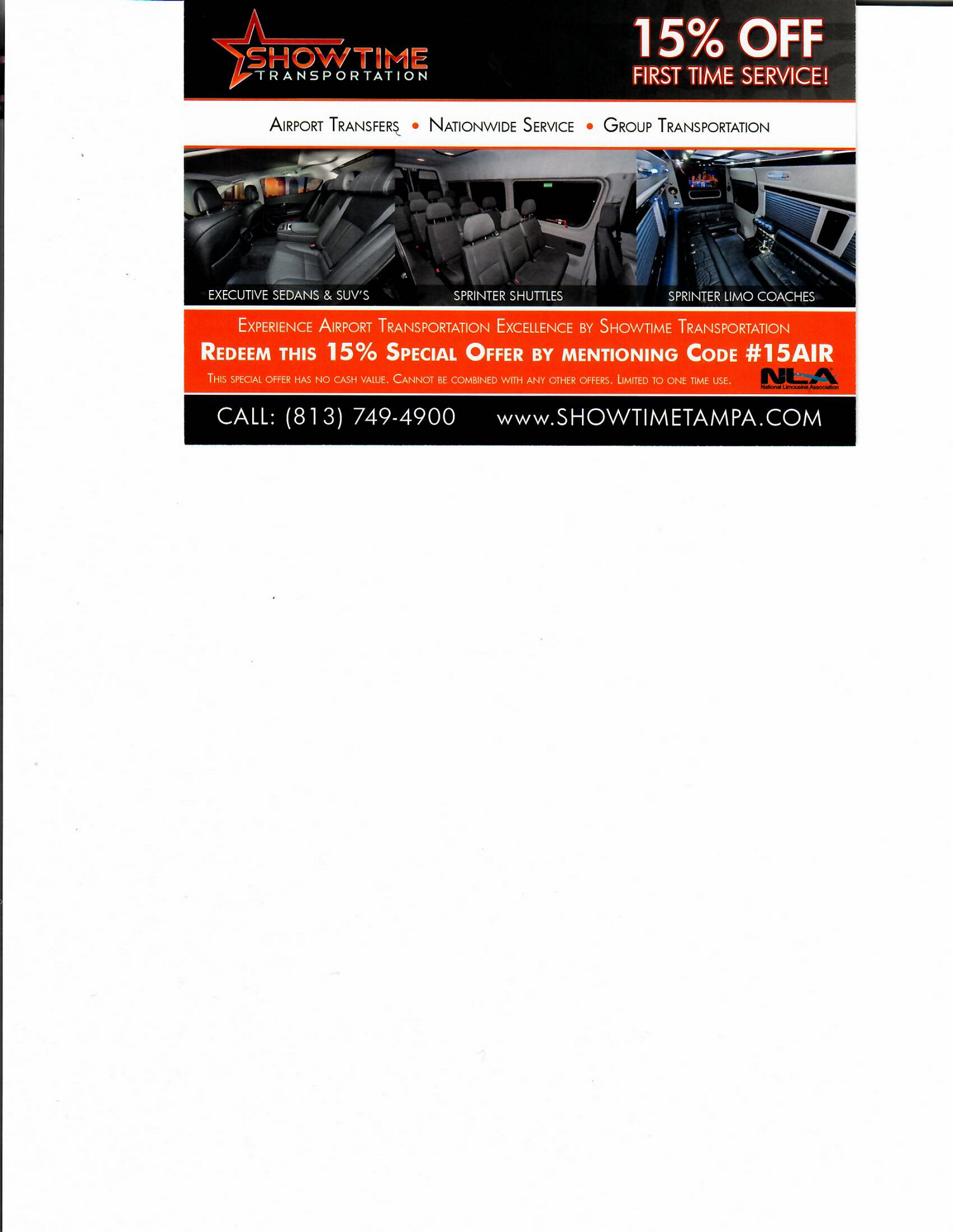 15% off first time service