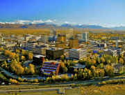 Anchorage aerial with city and the Chugach