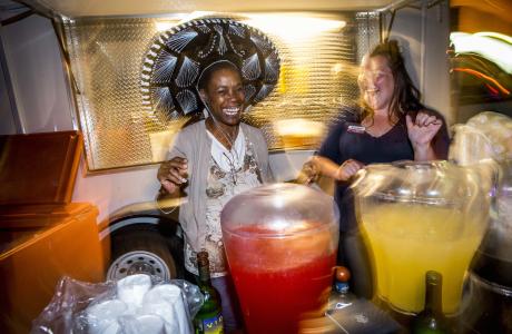Serving at the beverage garden
