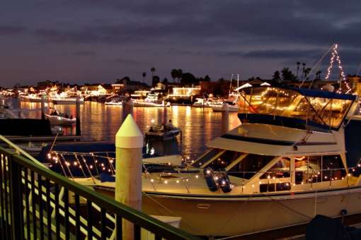 Boats with Christmas lights