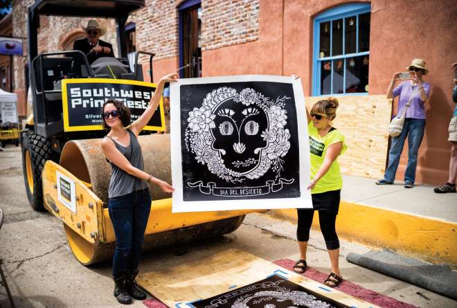Steamroller-size art at the Southwest Print Fiesta.