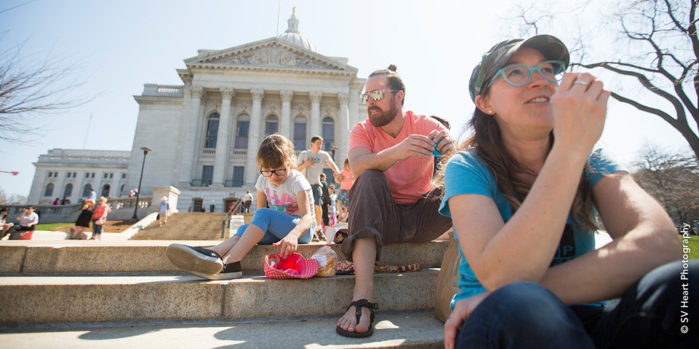 Family on Capitol Square Steps