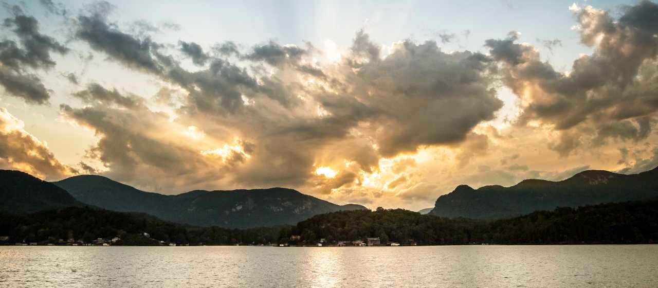 Glorious sunset over the mountains in Lake Lure}