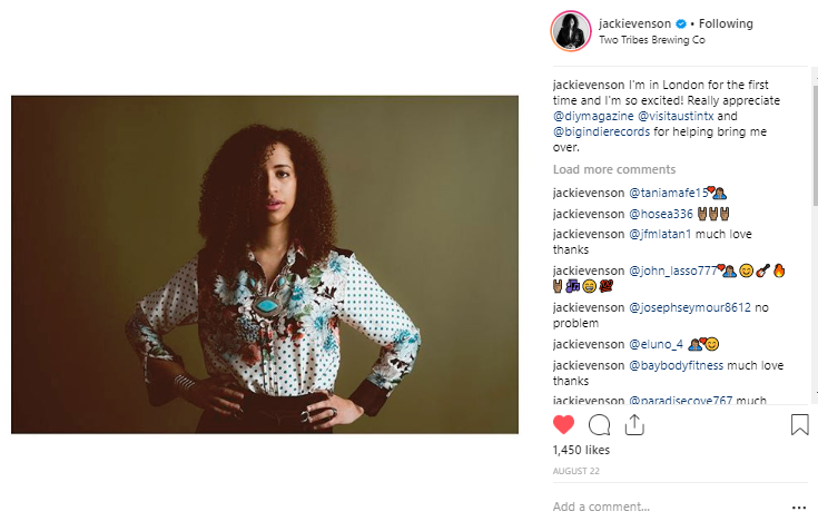 Instagram post from Jackie Venson Im in London for the first time and Im so excited really appreciate DIY magazine Visit Austin Texas and Big Indie Records for helping bring me over