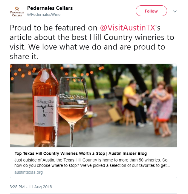 Pedernales Cellars Tweet proud to be featured on visit austin texas article about the best hill country wineries to visit we love what we do and are proud to share it