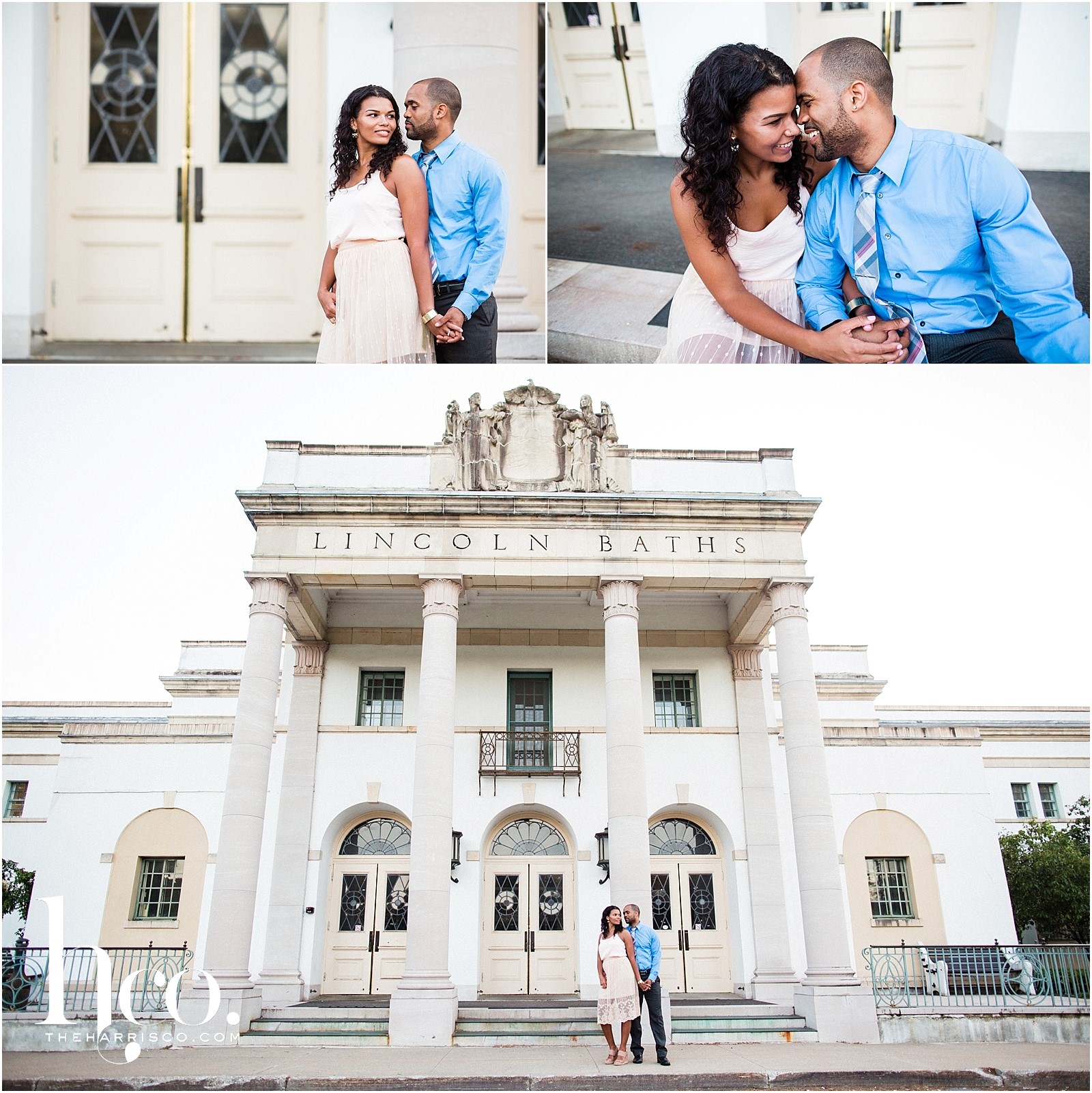 Collage of couple posing at the Saratoga Lincoln Baths