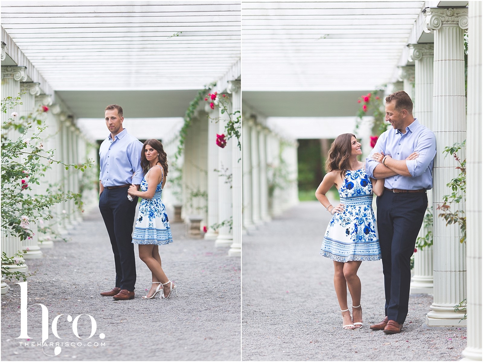 Collage of couple's engagement photos at Yaddo Gardens in Saratoga