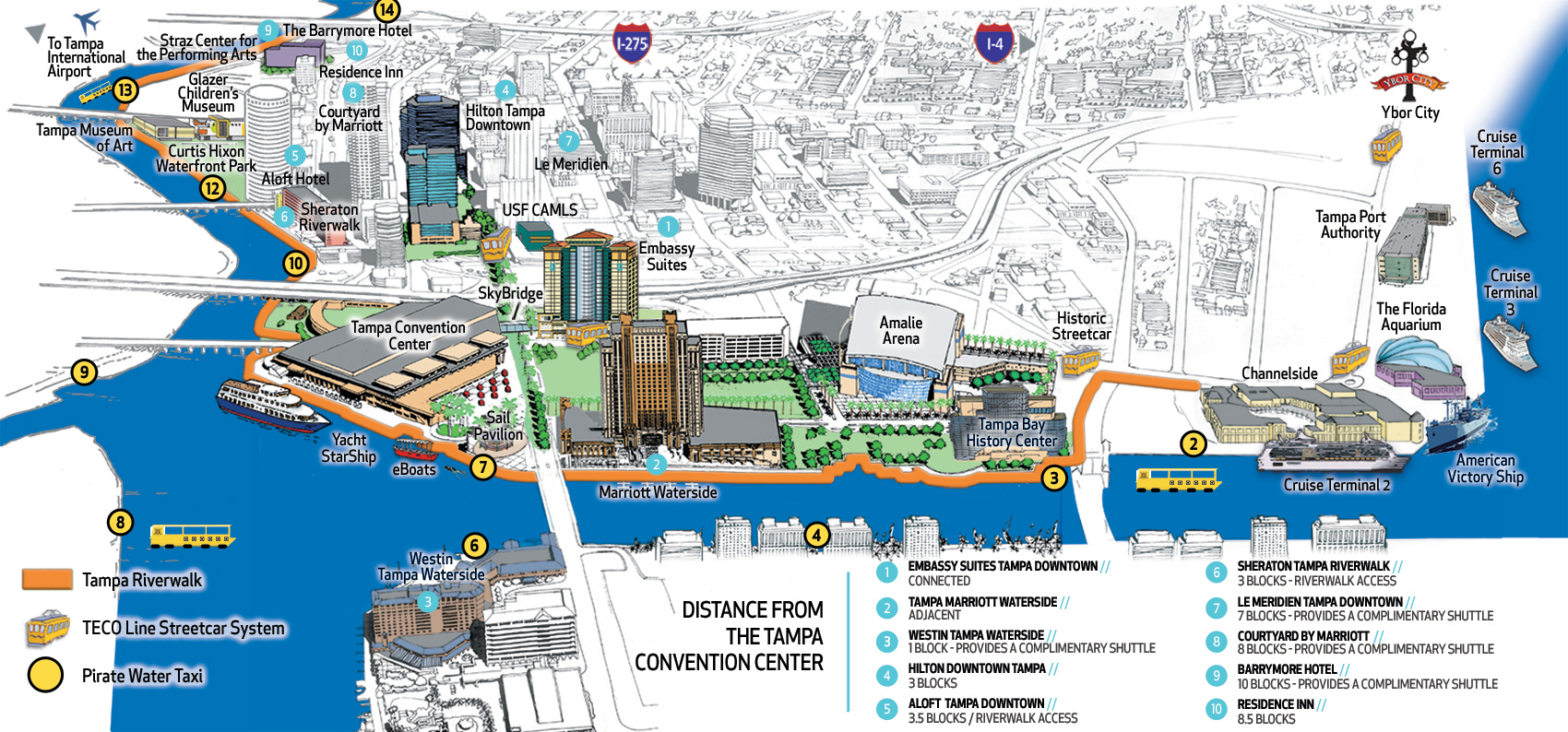 Tampa Convention Center Visit Bay Attendees May Access The Waterfront Convention Center Along Scenic Riverwalk By Streetcar Water Taxi Trolley Or Other Modes Of Transportation