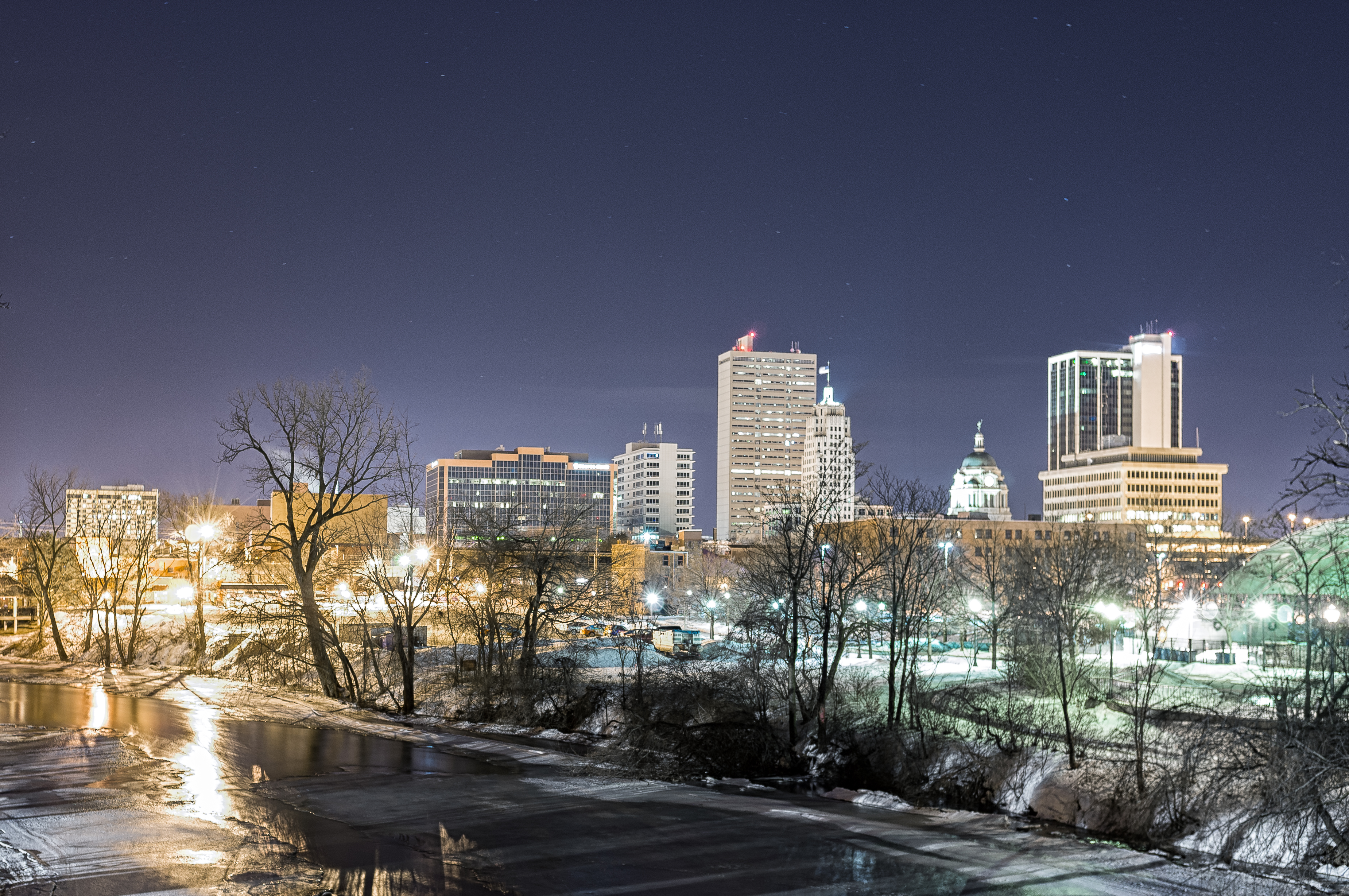 Photo by Dan Adams Fort Wayne Skyline on Bridge Over St. Mary's River