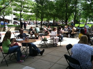 Enjoy the live music from the shade at One Summit Square.