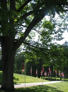 Lindenwood Cemetery with flags