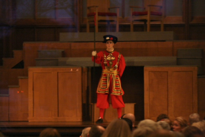 A Beefeater - in full British garb at the Boar's Head and Yule Log Festival at Plymouth Congregational.