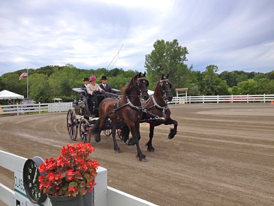 three drivers on the course at the Walnut Hill Driving Competition