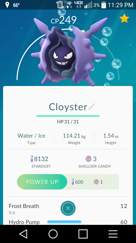 A Cloyster, shell like Pokemon from the Pokemon GO app.