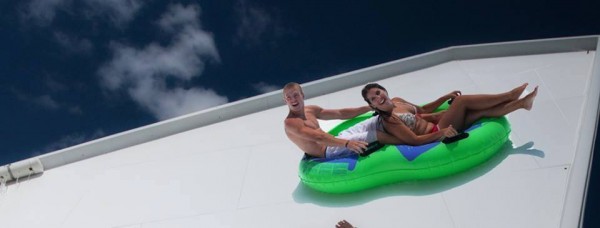 During Night Splash, enjoy evening thrills like the Sidewinder, a 5-story vertical drop. Photo from Golfland Sunsplash.