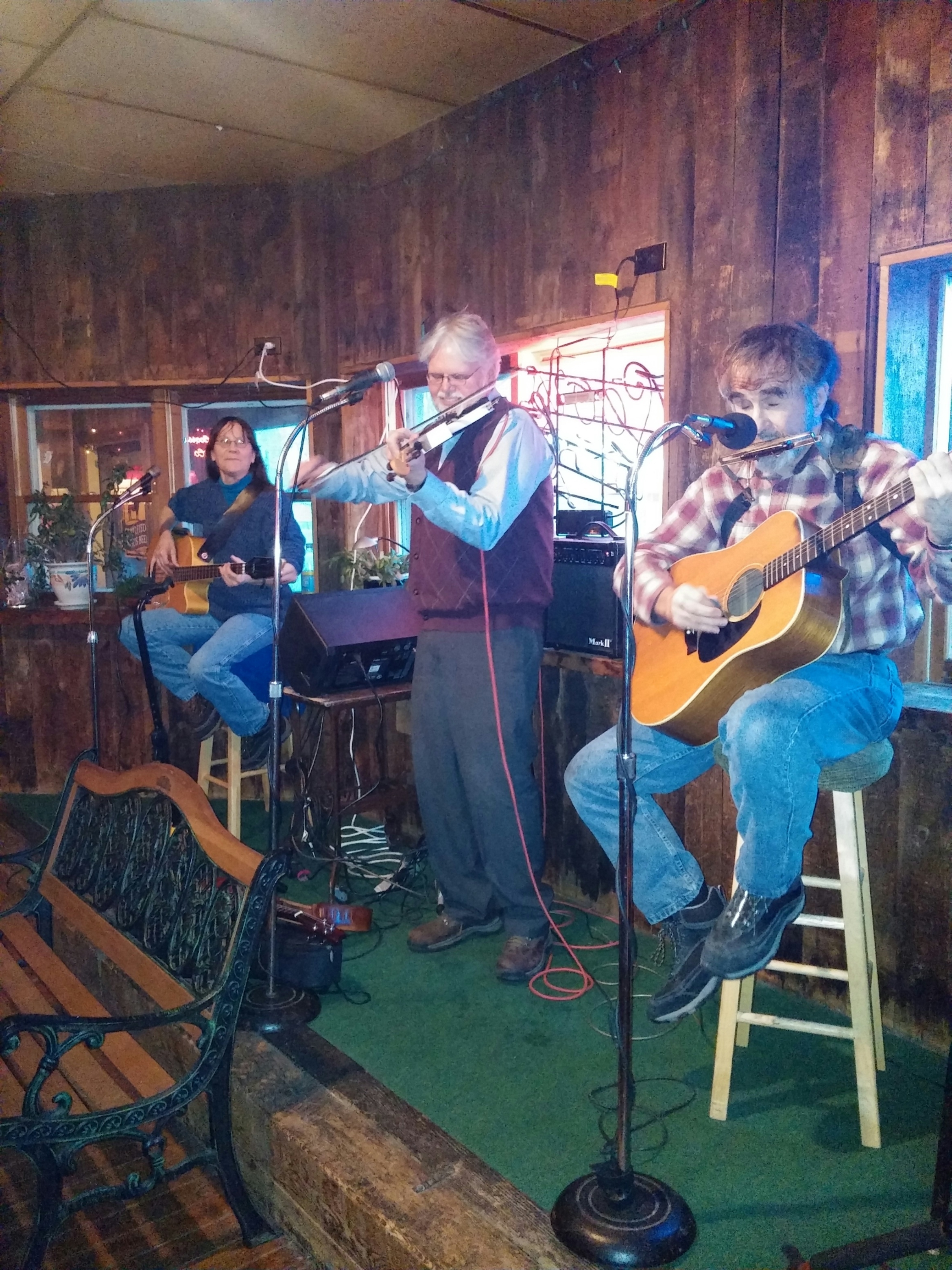 Musicians perform on a stage at Buffalo Bill's in Shortsville