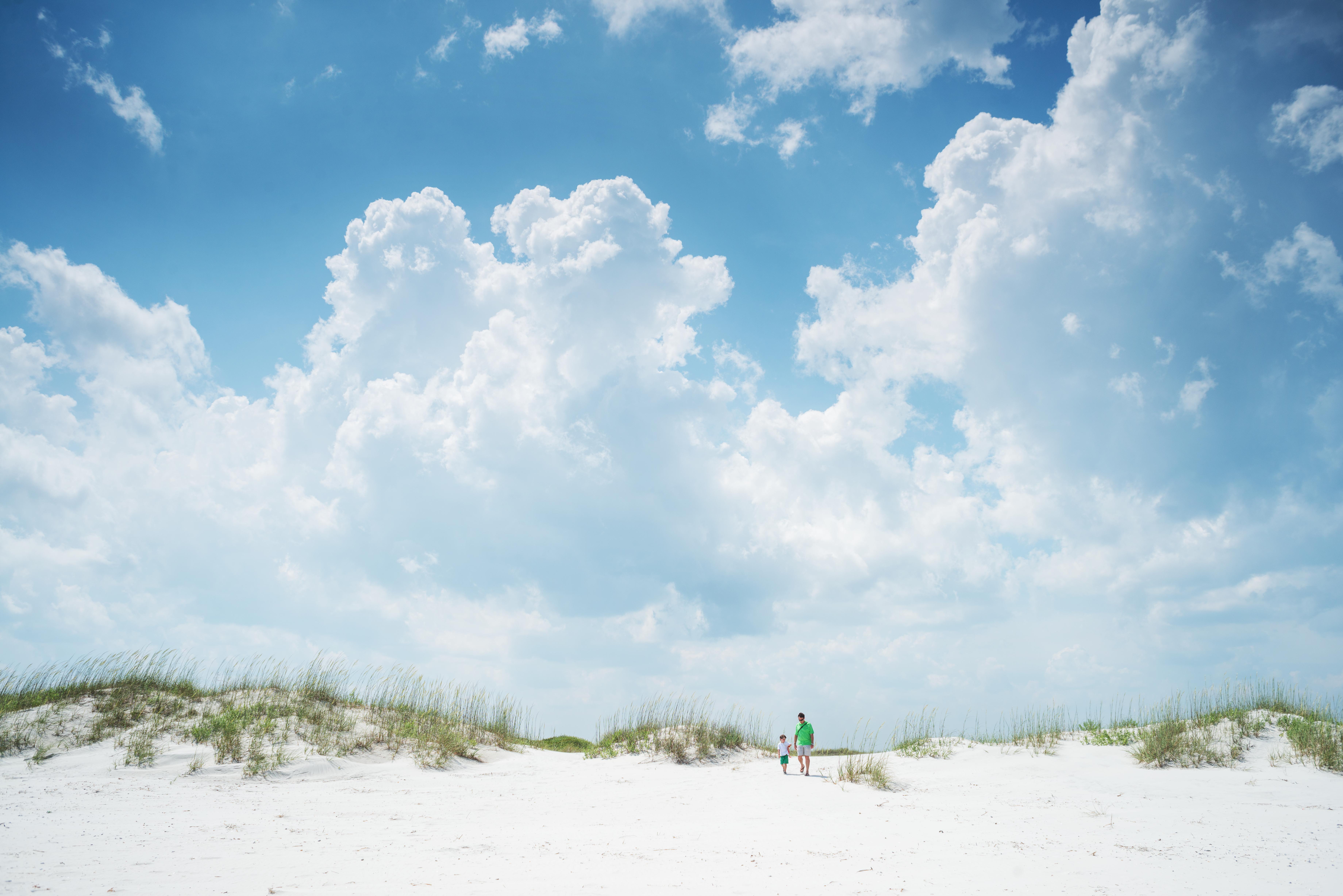 Father and son on beach