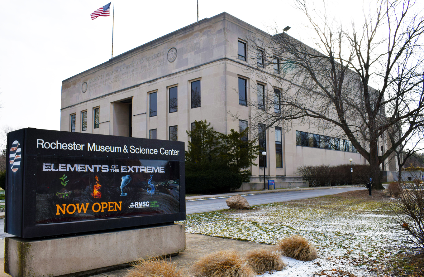 Welcome sign at the Rochester Museum & Science Center