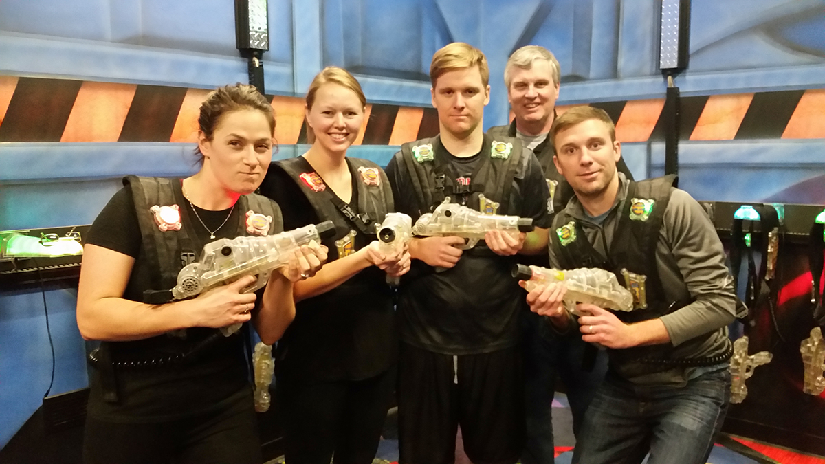 Knoblauchs play laser tag at Roseland Bowl Family Fun Center