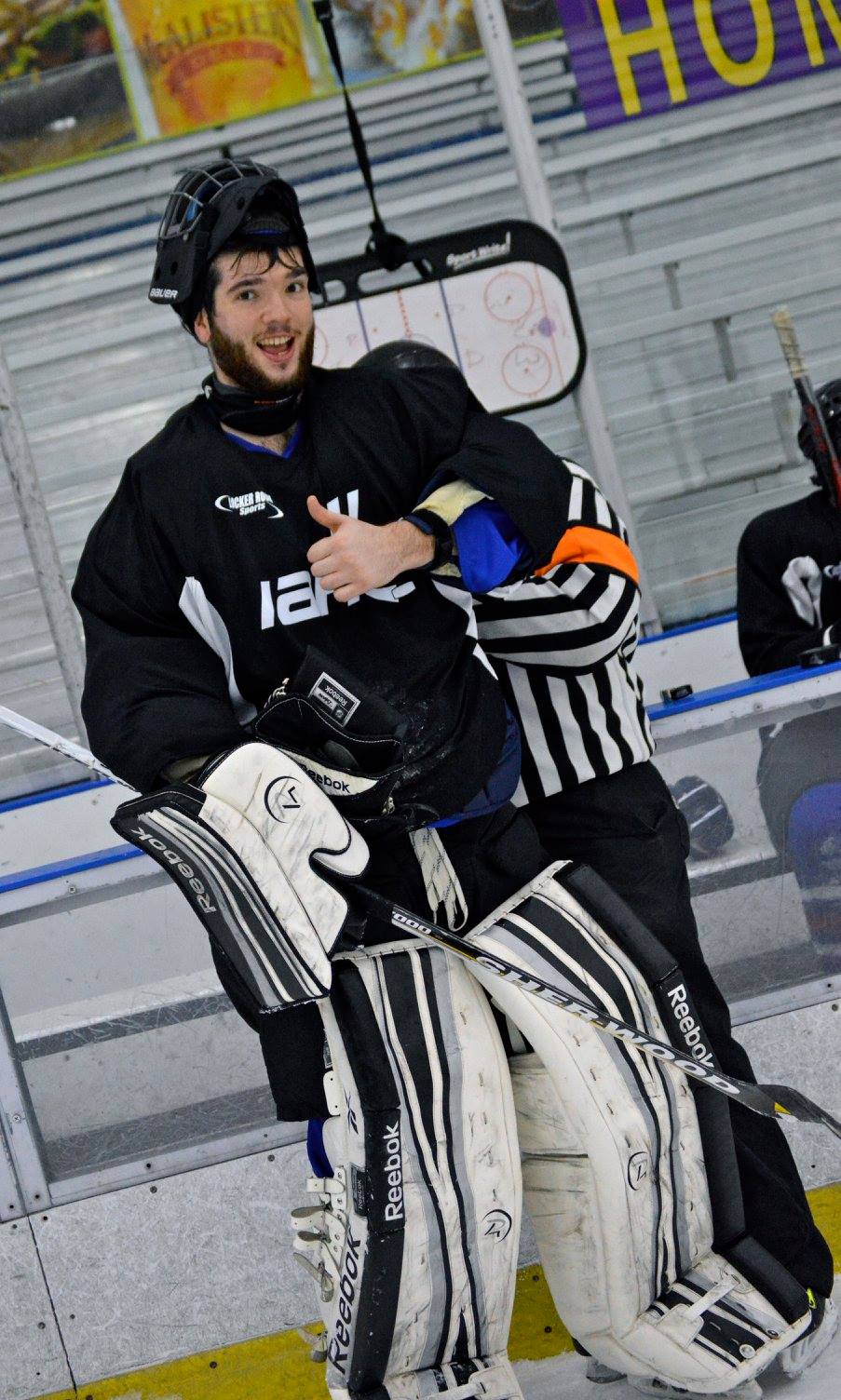 hockey goalie gives a thumbs up at the Bill Gray's Ice Plex