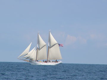 The OMF Ontario under test sail; photo: Oswego Maritime Foundation.