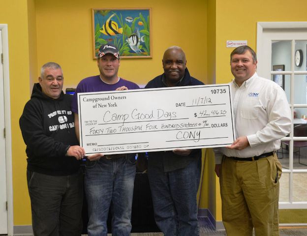 Left to Right: Gary Mervis, Chairman and Founder of Camp Good Days; Matt Anderson, CONY Region 1 Director, Camp Chautauqua; James McCauley, Jr., Camp Good Days PAVE Director; and Don Bennett, Jr., CONY President and CEO. Anderson and Bennett visited the Camp Good Days office on November 7th to deliver additional donations sent in during and after the CONY Exposition.