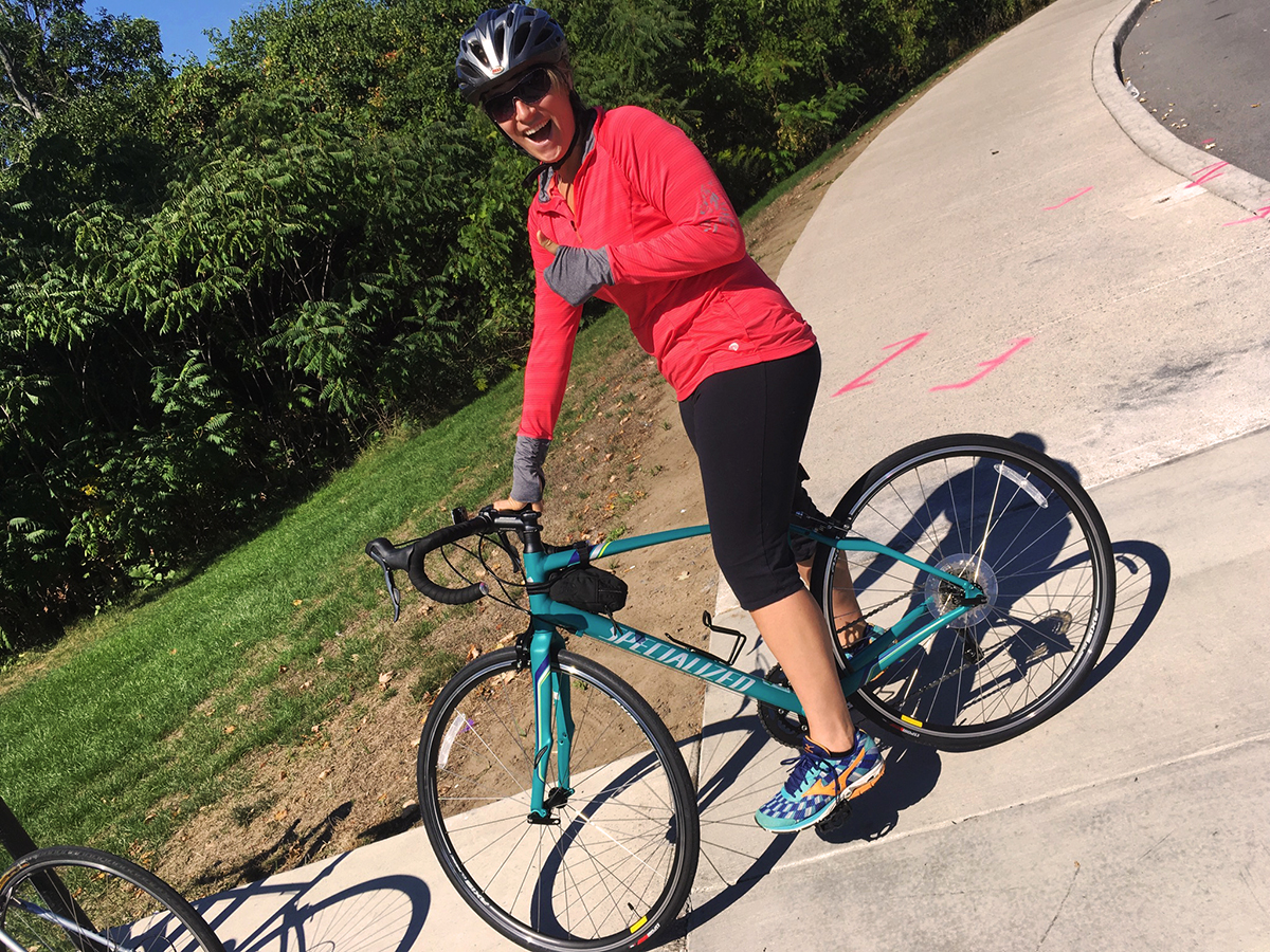 Melissa on her bike