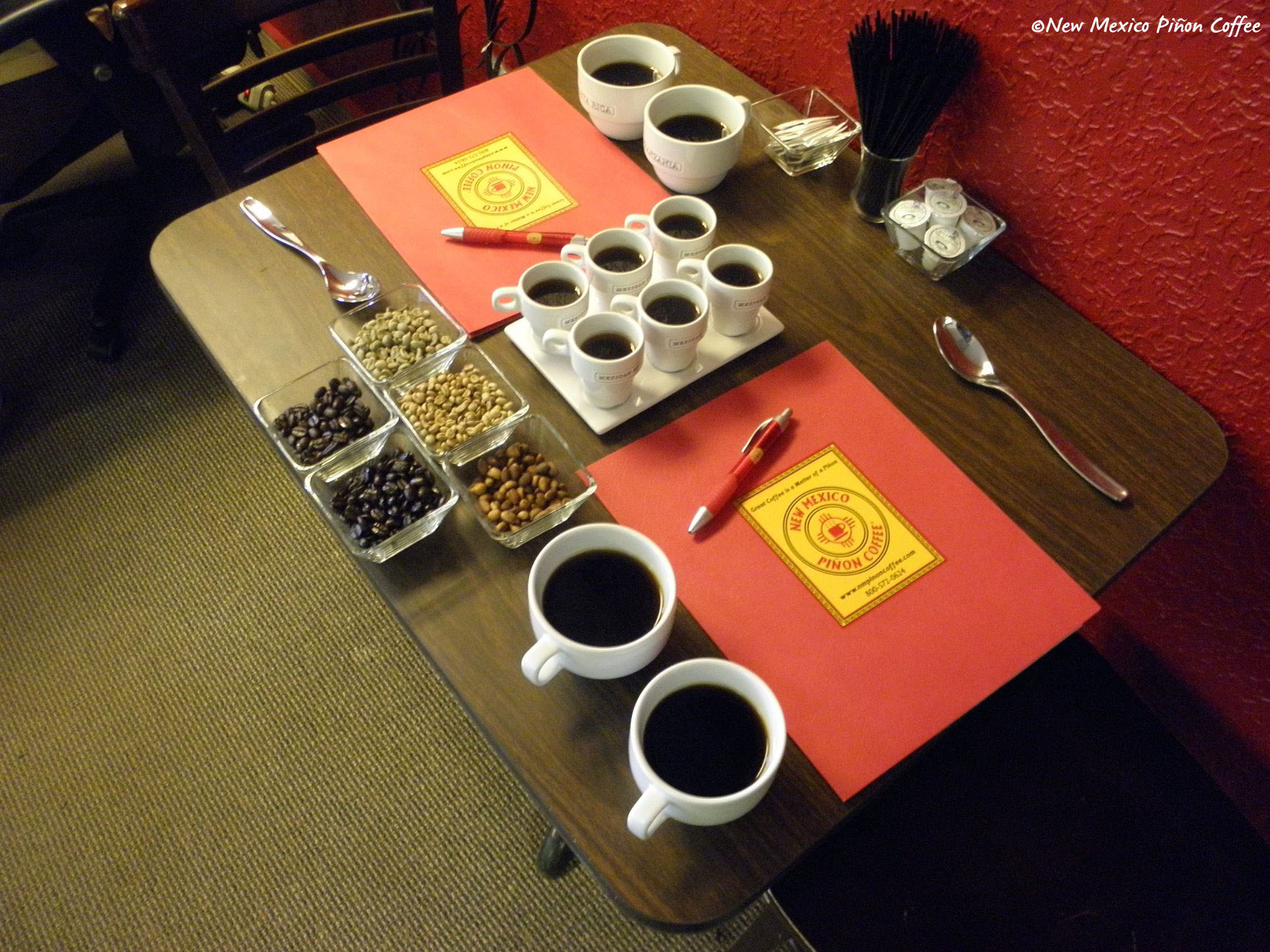 New Mexico Piñon Coffee tasting display New Mexico Piñon Coffee tasting display