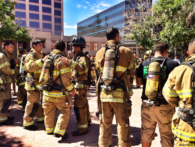 Firefighters at Civic Plaza in Albuquerque