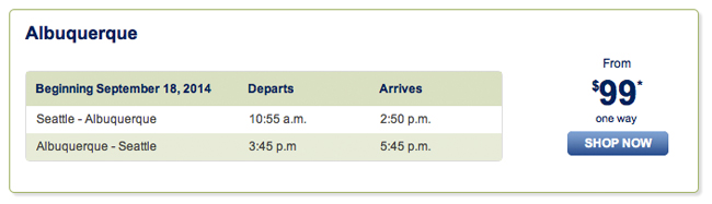 Service snapshot between ABQ-SEA - AlaskaAirlines.com