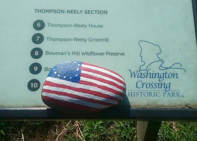 Patriotic painted rock in Washington Crossing Historic Park