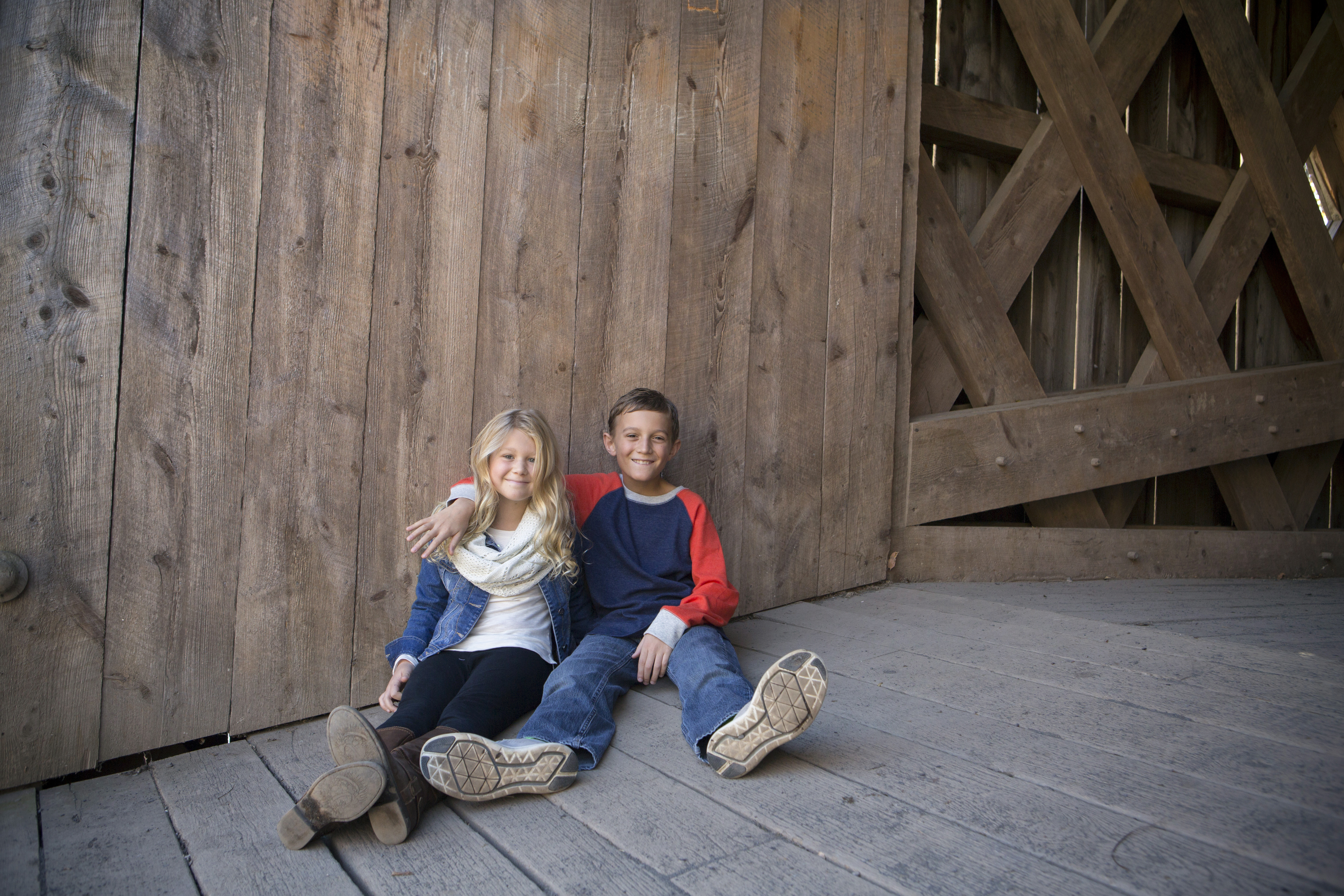 Family photo in Schofield Ford Covered Bridge