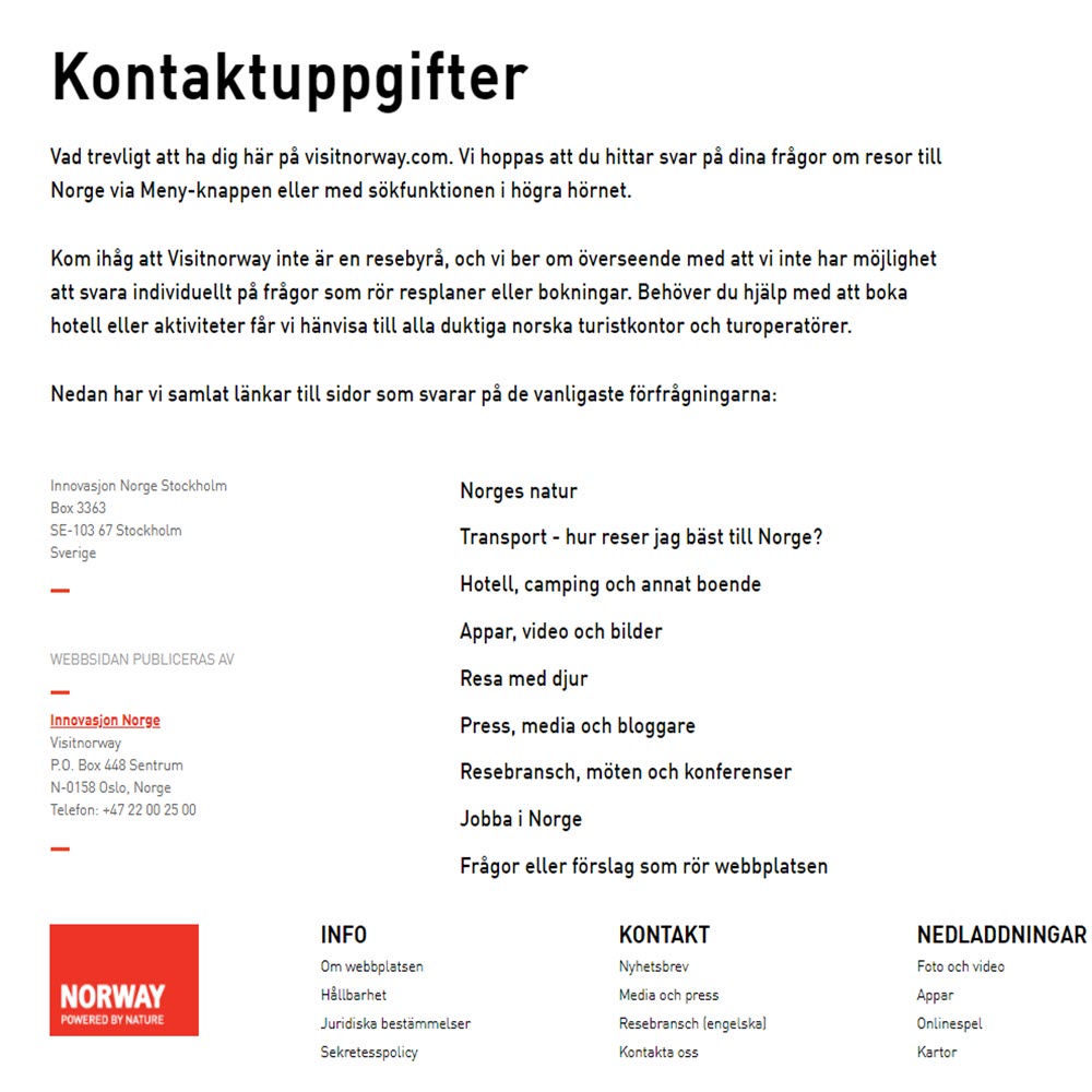 Kontakta oss – Norges officiella reseguide – 