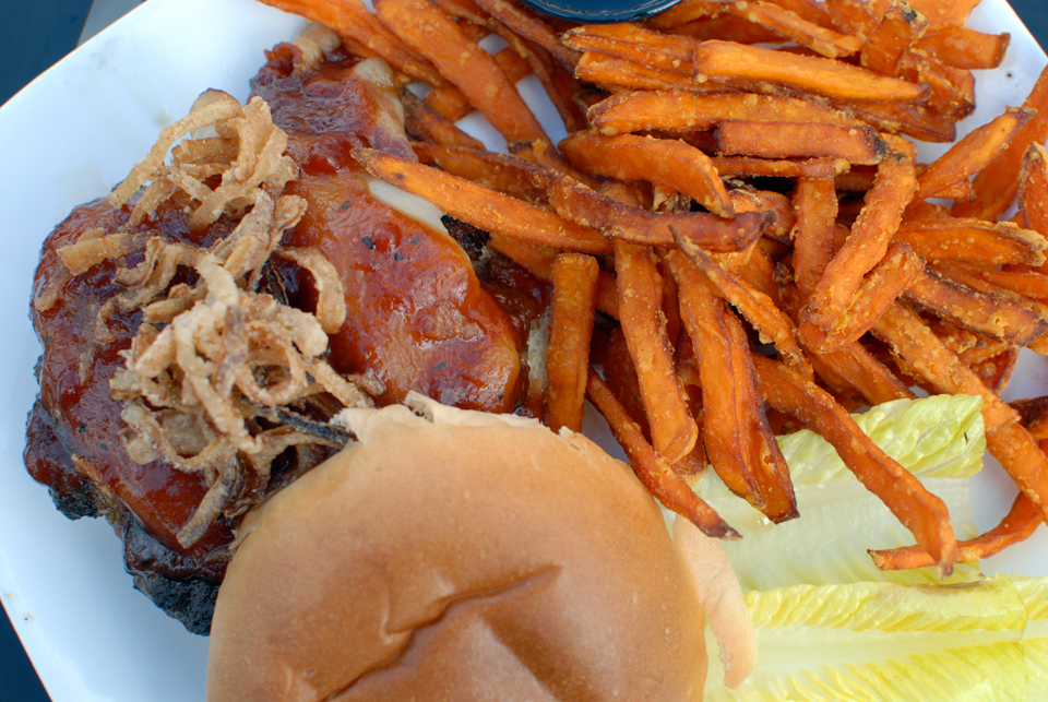 Market Street Brewing BBQ Chicken Sandwich and Sweet Potato Fries