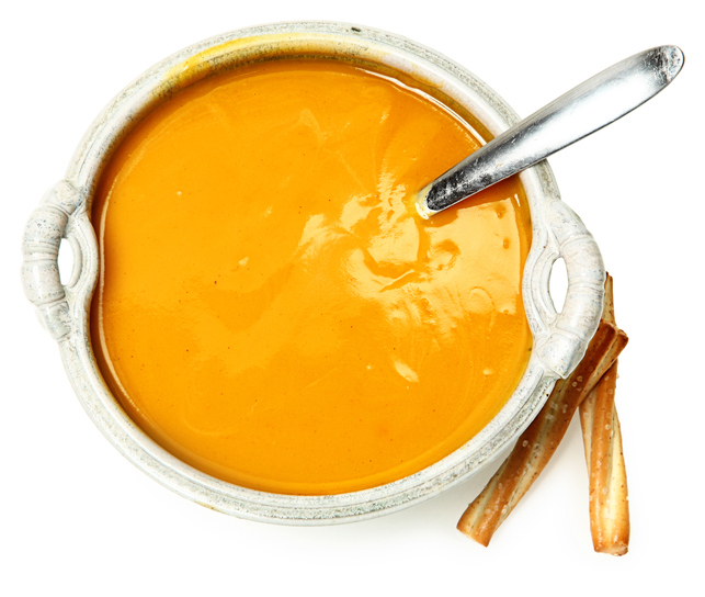 Bowl of Butternut Squash and Honey Wheat Bread Sticks