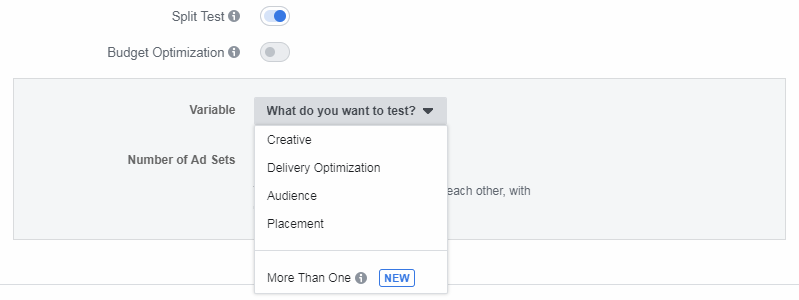 Image of Facebook Split test panel