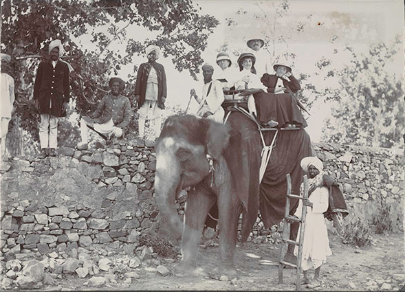 Etta Cone and Claribel Cone seated on an elephant with Moses and Bertha Cone, India, 1907. Claribel Cone and Etta Cone Papers, Archives and Manuscripts Collections, The Baltimore Museum of Art. CG.18.