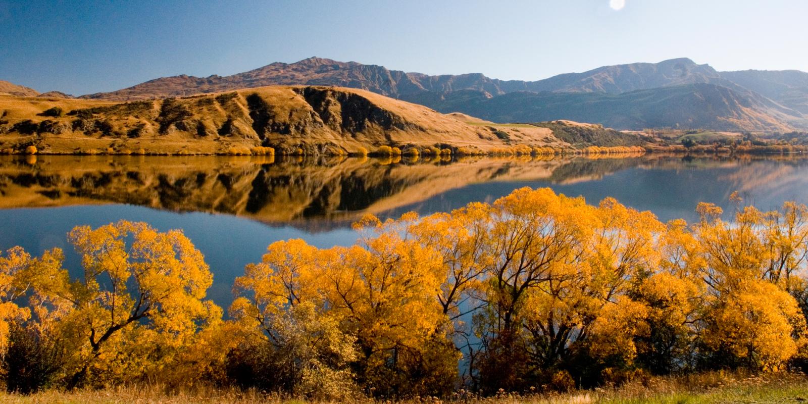 Autumn Views Over Lake Hayes Queenstown NZ Lake Hayes in Autumn for walking and hiking