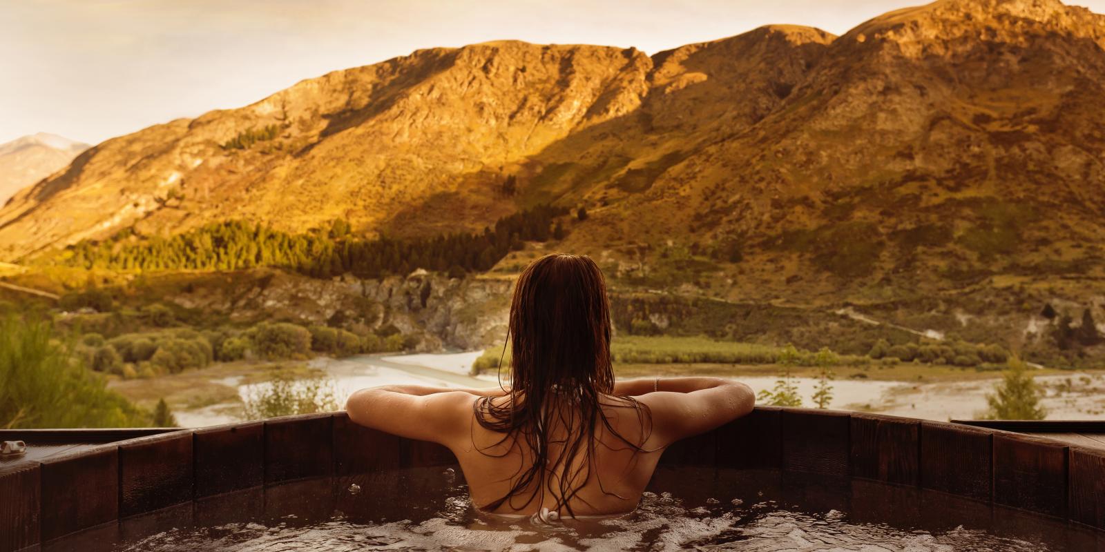 Onsen Hot Pools looking over the Shotover River Onsen Hot Pools looking over the Shotover River Queenstown