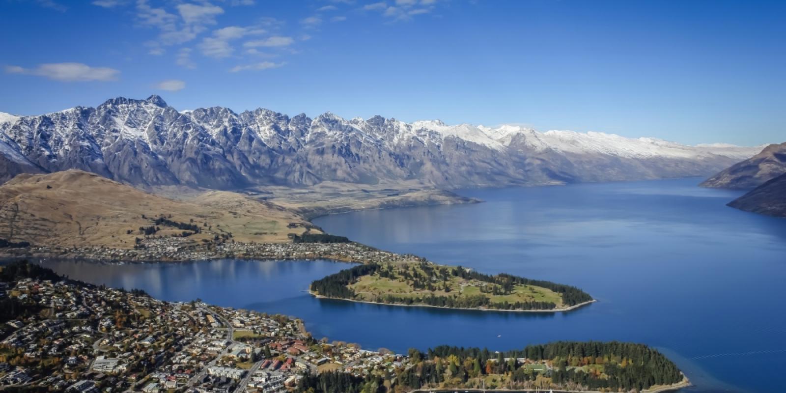 Views over Queenstown from Bob's Peak Aerial view over Queenstown at Sunset from Bob's Peak