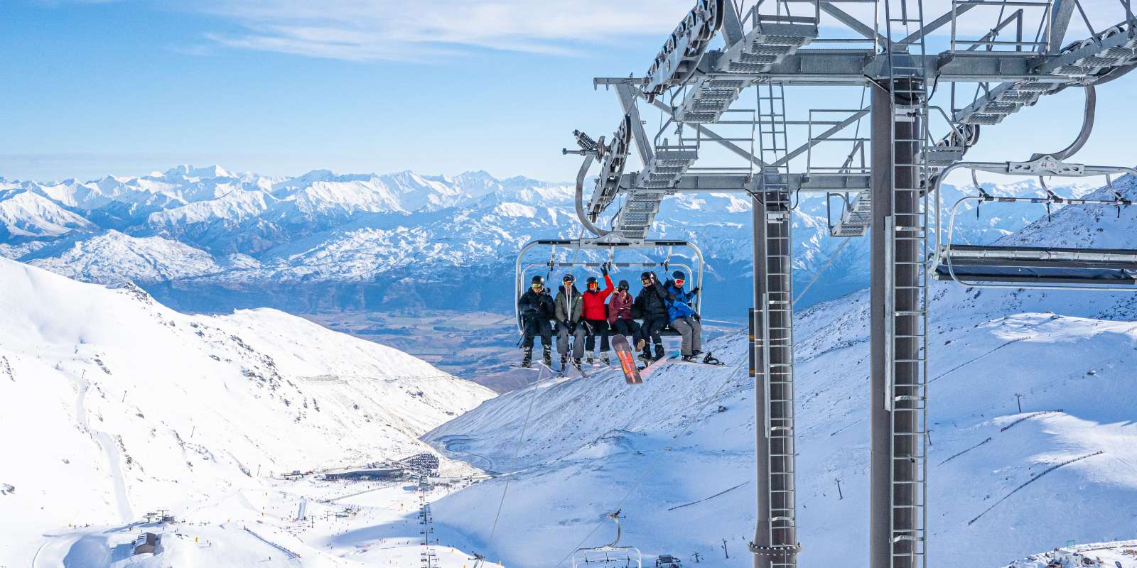 The Remarkables Ski Field Friends on Chairlift The Remarkables Ski Field Friends on Chairlift