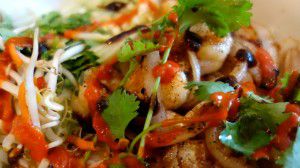 Bun with Sauteed Shrimp, sauces added