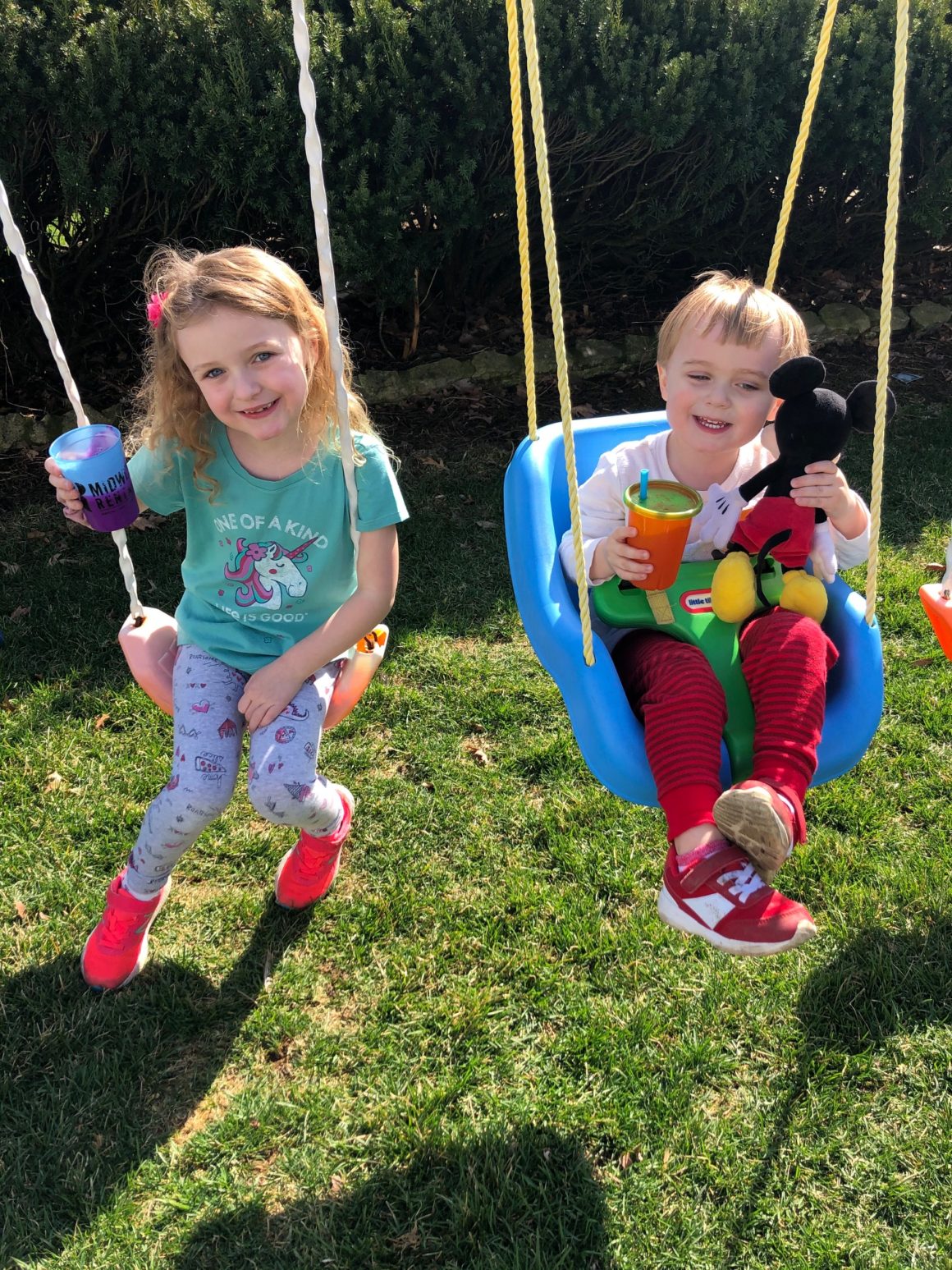 Enjoying our backyard swing set!
