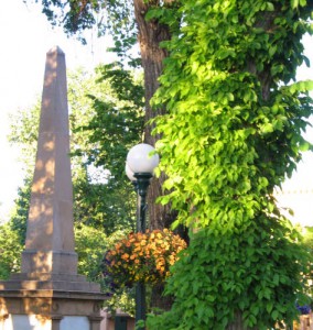 The Santa Fe Plaza is painted in nature’s colors in the blooming months of spring and summer.