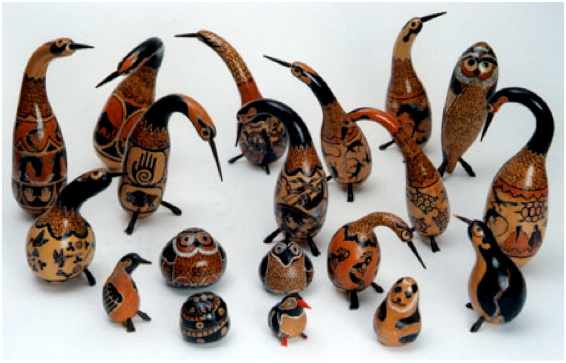 Birds will chirp overhead as you view Mario Hinoso’s fanciful gourd sculptures down below at the Northern New Mexico Fine Arts and Crafts Guild Show. (Photo Credit: Northern New Mexico Fine Arts and Crafts Guild)