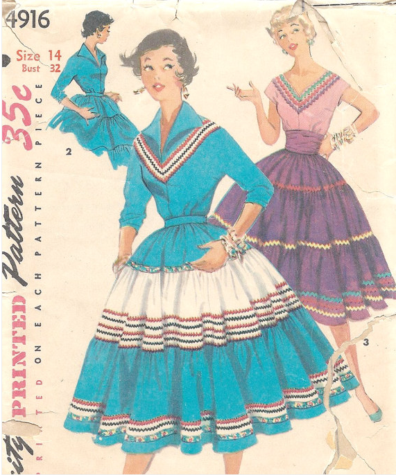 A 1950s Simplicty Pattern for a “Squaw/Patio” skirt and blouse. (Courtesy of Simplicity)