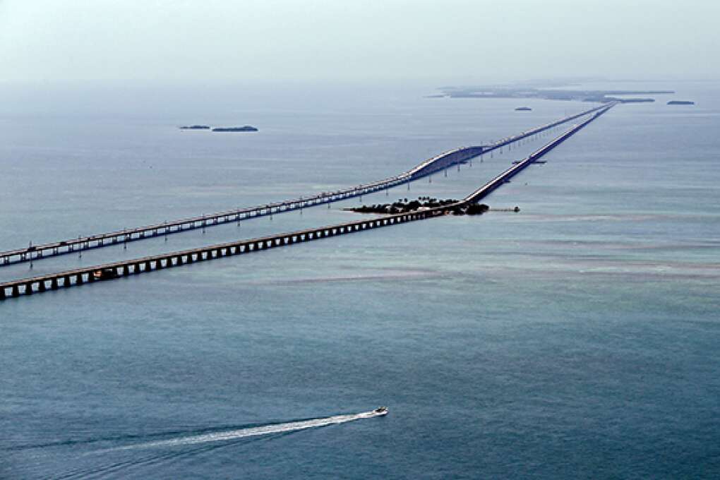 The Seven-Mile Bridge, seen from south of Marathon, carries travelers back and forth to the lower Keys.