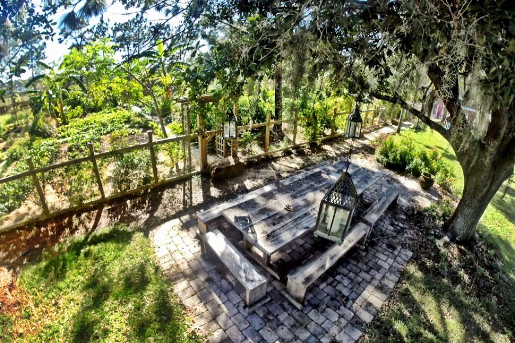 An outdoor bench at Whisper Creek Farm