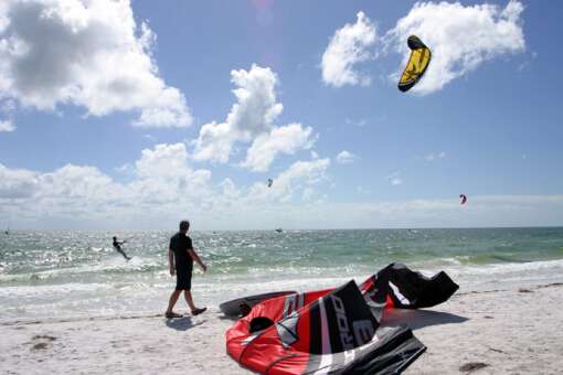 Kitesurfers flock to Lighthouse Beach on the south side of Sanibel.